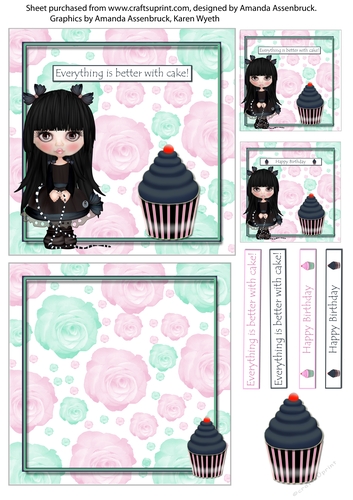 Rose Cupcake 5x5 Inch Quick Card Goth Girl