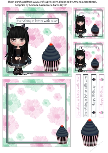 Hibiscus Cupcake 5x5 inch Quick Card Goth Girl