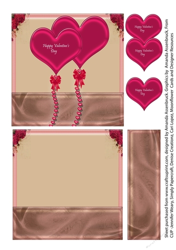 Valentine Hearts and Roses 5 inch Quick Card Pink and Cream