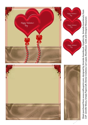 Valentine Hearts and Roses 5 inch Quick Card Red and Cream