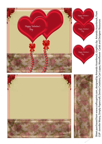 Valentine Hearts and Roses 5 inch Quick Card Red and Cream 3