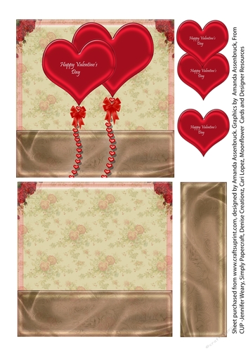 Valentine Hearts and Roses 5 inch Quick Card Red and Cream 5