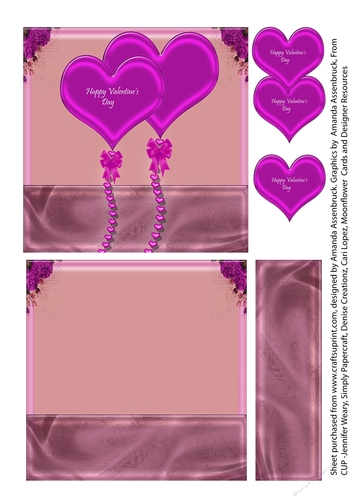 Valentines Hearts and Roses 5 Inch Quick Card Purple 1