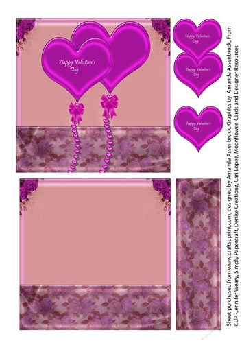 Valentines Hearts and Roses 5 Inch Quick Card Purple 3