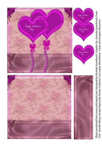 Valentines Hearts and Roses 5 Inch Quick Card Purple 5