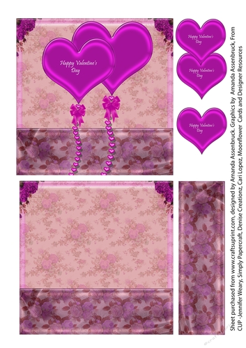 Valentines Hearts and Roses 5 Inch Quick Card Purple Double Floral