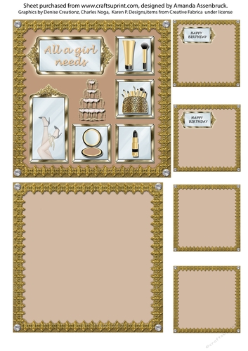 Girly things 5x5 inch Birthday Gold and Peach