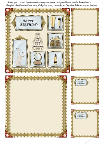 Girly things 5x5 inch Birthday Gold, Peach and Rose