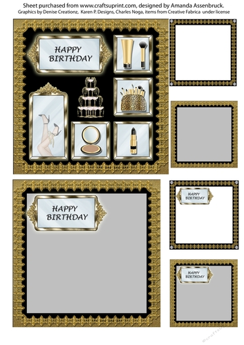 Girly things 5x5 inch Birthday Black and Gold