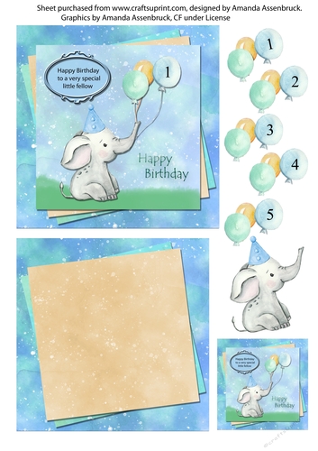 Birthday Elephant and Balloons 1 Boys ages 1-5