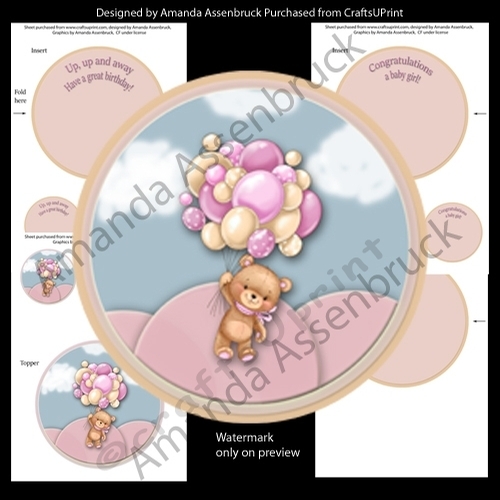 Girl Bear and Balloons Rocker Card Birthday or Congratulations
