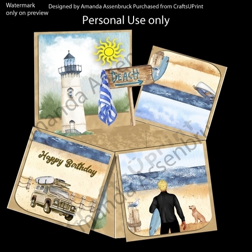 Birthday Beach Surfer Box card Kit