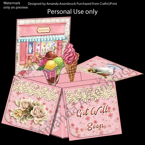 Get Well or Birthday Floral and Ice cream Box Card Kit 1