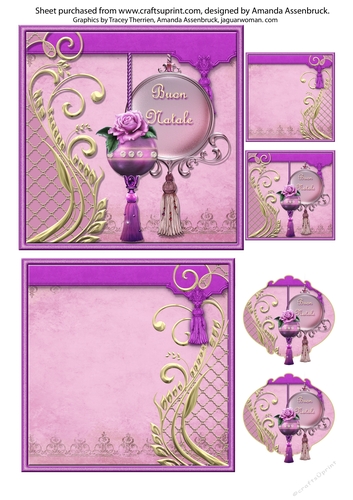 Purple and Gold Baubles Italian Merry Christmas 5 inch Quickcard