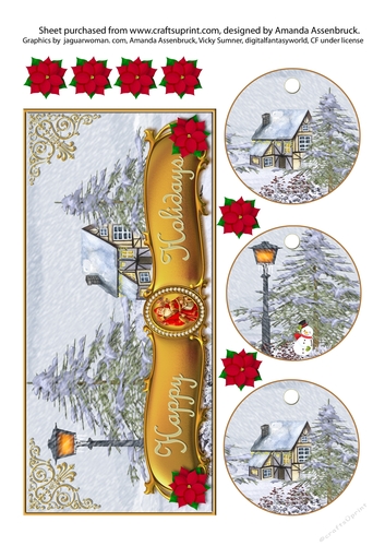Christmas Scene Happy Holidays DL Card front plain and tags 2