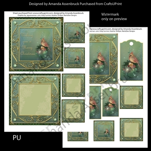 Green Plaid Framed Cardinal Merry Christmas 1 Kit
