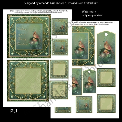 Green Plaid Framed Cardinal Merry Christmas 2 Kit