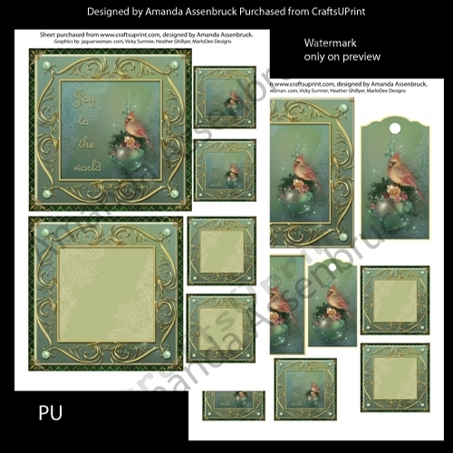 Green Plaid Framed Cardinal Joy to the World Kit 1