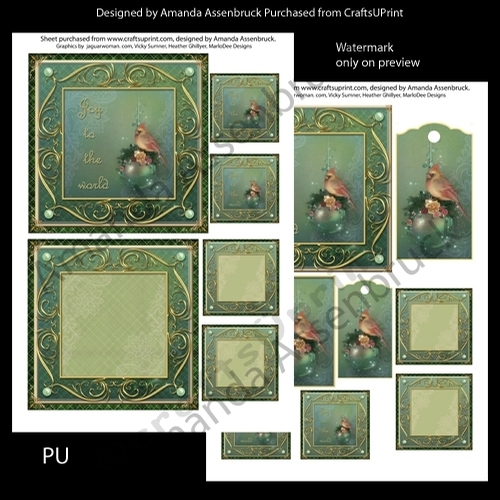 Green Plaid Framed Cardinal Joy to the World Kit 2