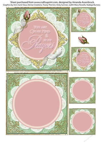 Pink Rose Circlet In my Prayers 5x5 inch quick card