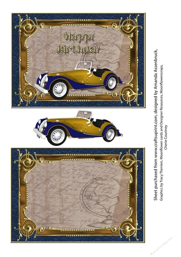 Blue and Gold Vintage Car - Birthday