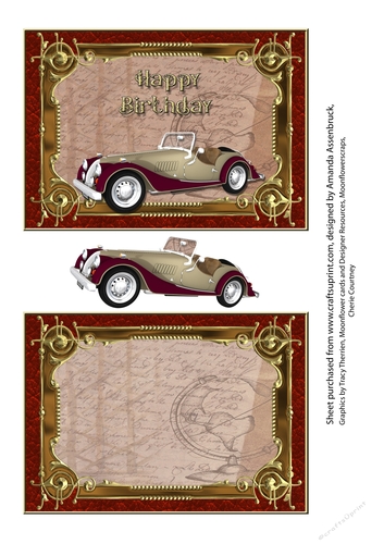 Red and Gold Vintage Car - Birthday