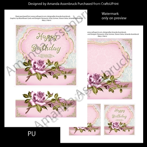 Pink Roses Birthday 6x6 Inch