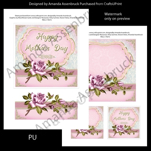 Pink Roses Mothers Day 6x6 Inch