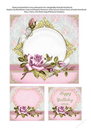 Rose circlet and pink roses 6 inch Cardfront and tags