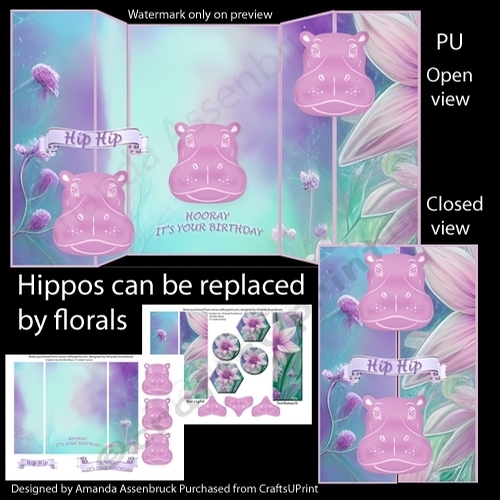 Hip Hip Birthday Hippo Quad fold card mini kit