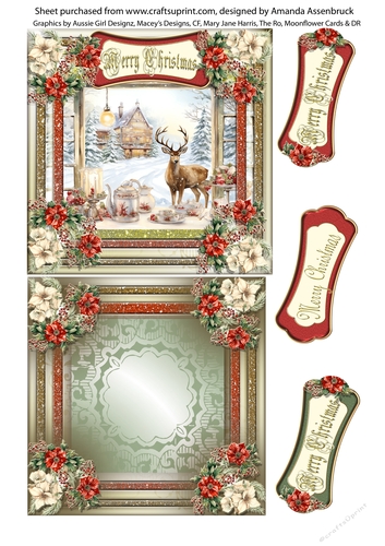 Floral Christmas Scene 5 inch Quick Card 1
