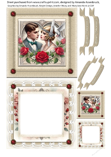 Art Deco Couple 2 5x5 inch Birthday or Valentines
