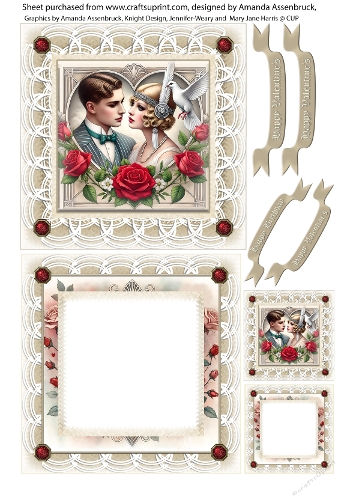 Art Deco Couple 2-1 5x5 inch Birthday or Valentines