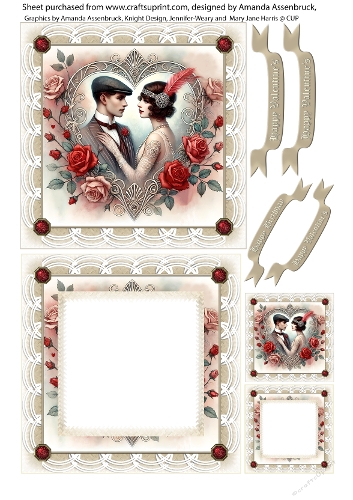 Art Deco Couple 3-2 5x5 inch Birthday or Valentines