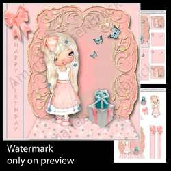 cup1137555_90819 - Pink Birthday Girl 5x5 inch Decoupage Card 1