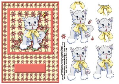 Cute Cat in the Flowers Card Front with Decoupage