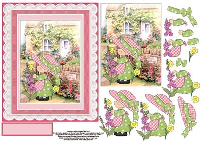 Tending Her Flowers Card Front with Decouapge