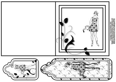 Art Deco Lady Quick Card with Tag and Bookmark 3