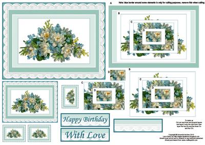 Blue Floral Display Concentric Pyramid Panel