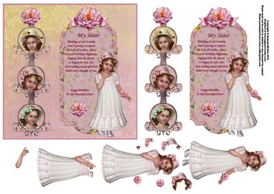 My Sister Card Front with Decoupage