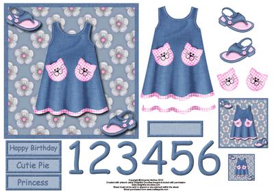 Delightful in Denim Cute Girls Card Front with Decoupage