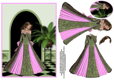 Beauty in Pink and Green Card Front with Decoupage