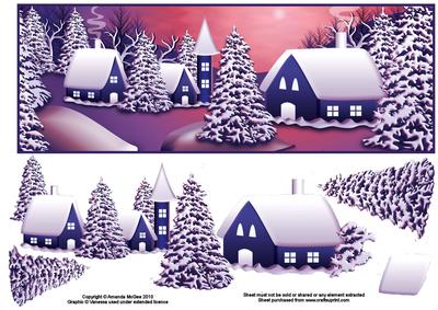 Sunset Over the Snow Large Dl Card Front with Decoupage