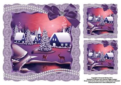 Sunset Over the Snow with Lace Frame 8x8 Topper