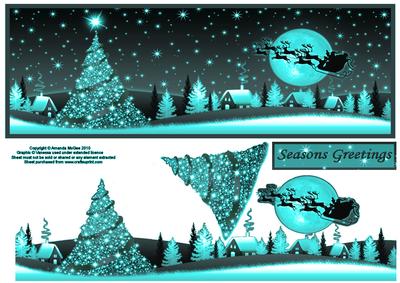 Aqua Christmas Scene Large Dl Card Front with Decoupage