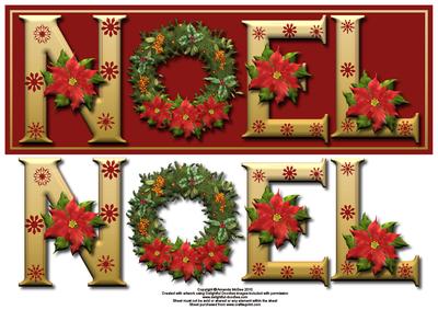 Poinsettia Wreath Noel Card Front with Decouapge