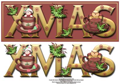Critters in Teacups Xmas Large Dl Card Front with Decoupage