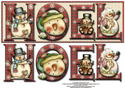 Painted Snowmen Noel Large Dl Card Front with Decoupage