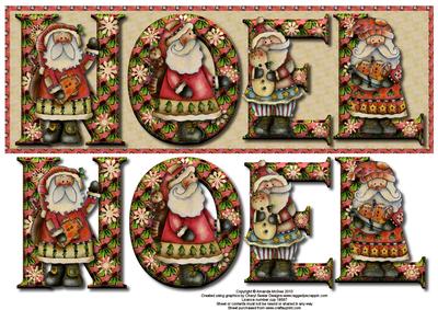 Painted Santas Noel Large Dl Card Front with Decoupage