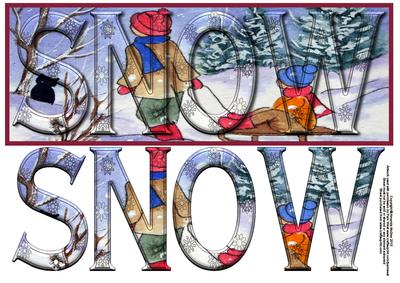 Sledging Snow Large Dl Card Front with Decoupage